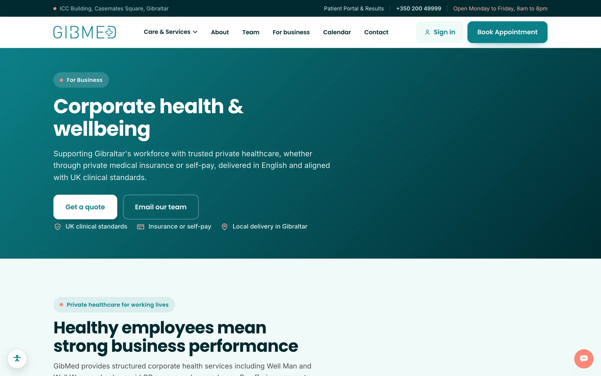 For Business page: Corporate health and wellbeing