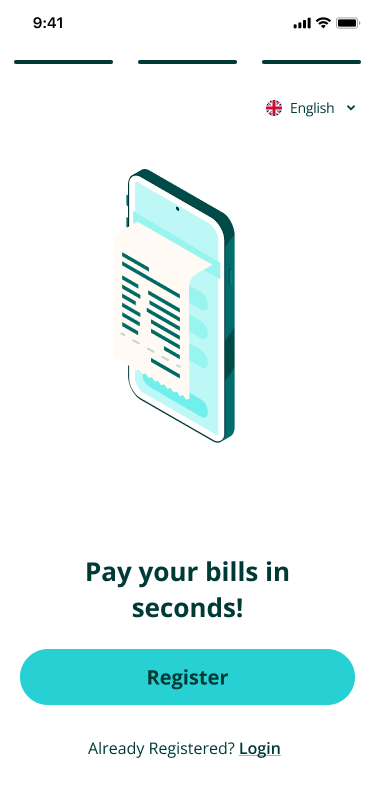 Revamped bill-payment slide — clean isometric phone-and-bill illustration