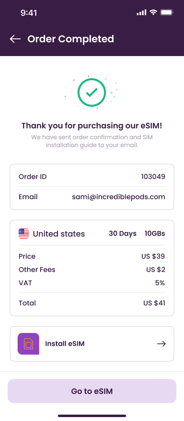 Order completed — thank you and receipt
